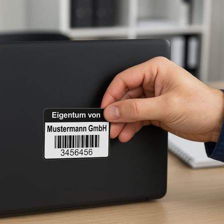 Inventaraufkleber mit Barcode Notebook