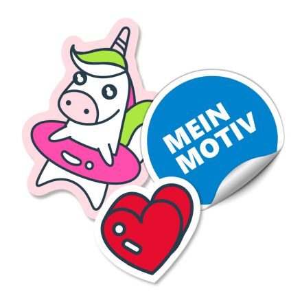 Vinyl-Sticker mit Konturschnitt in Herz-, Kreis- und Einhornform