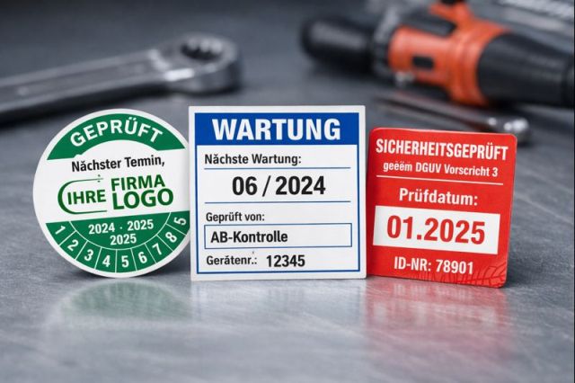 Prüfplaketten auch mit Logo Beispiel