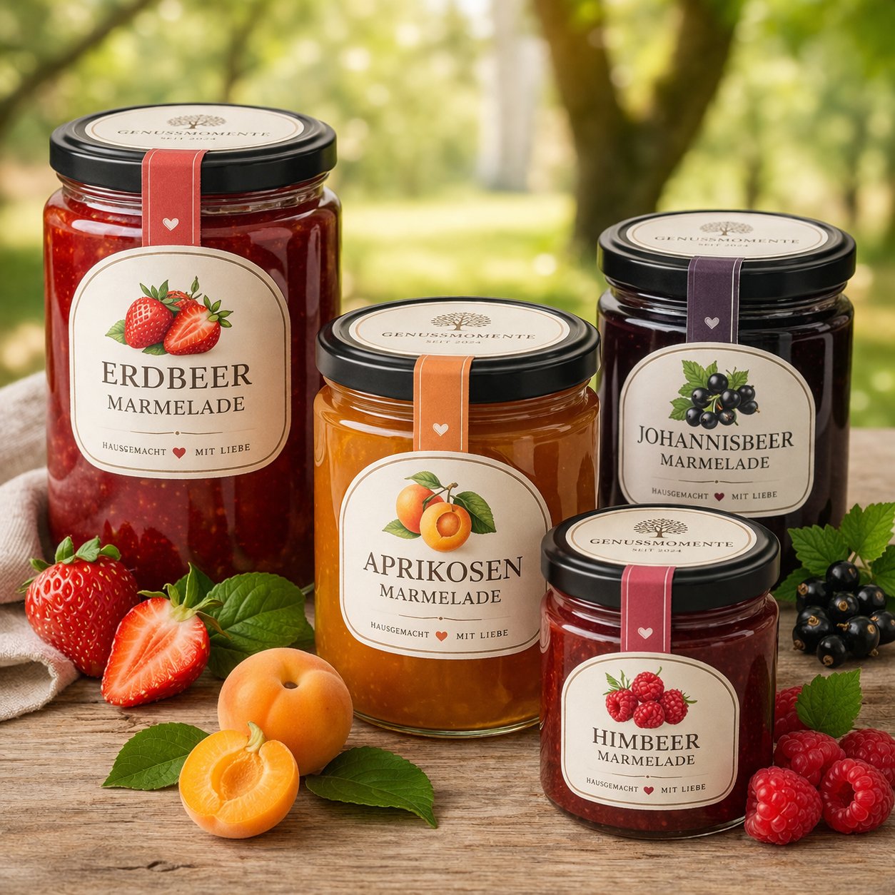 Frischesiegel auf Marmeladen-Gläsern Erdbeer Aprikose Himbeer – Siegeletiketten Konfitüre