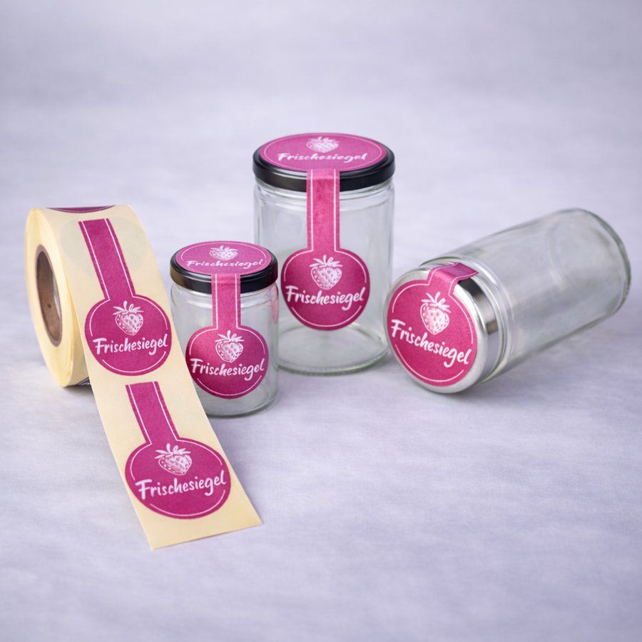 Frischesiegel Etiketten auf Rolle – Siegeletiketten als Gewährverschluss für Gläser