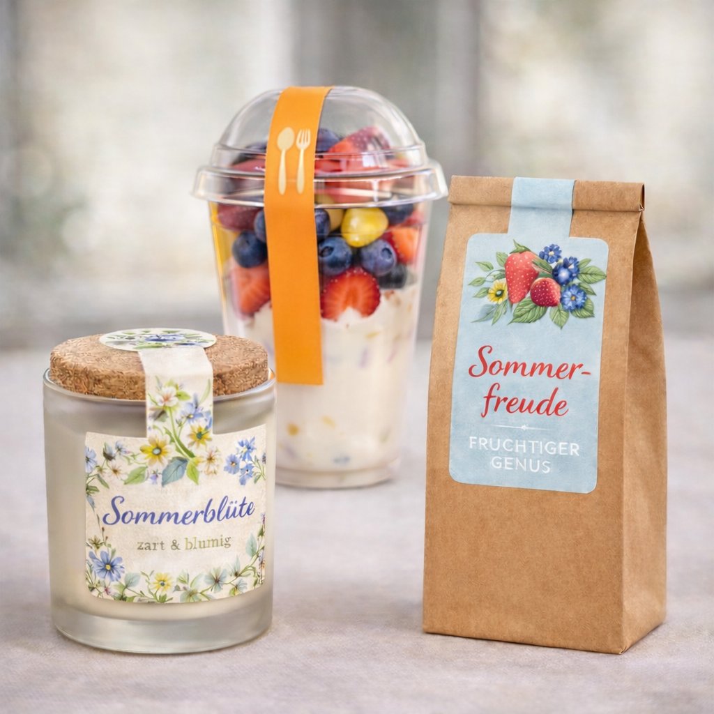 Frischesiegel auf Kerze, Becher und Papiertüte – Verschlussetikett Kosmetik Lifestyle