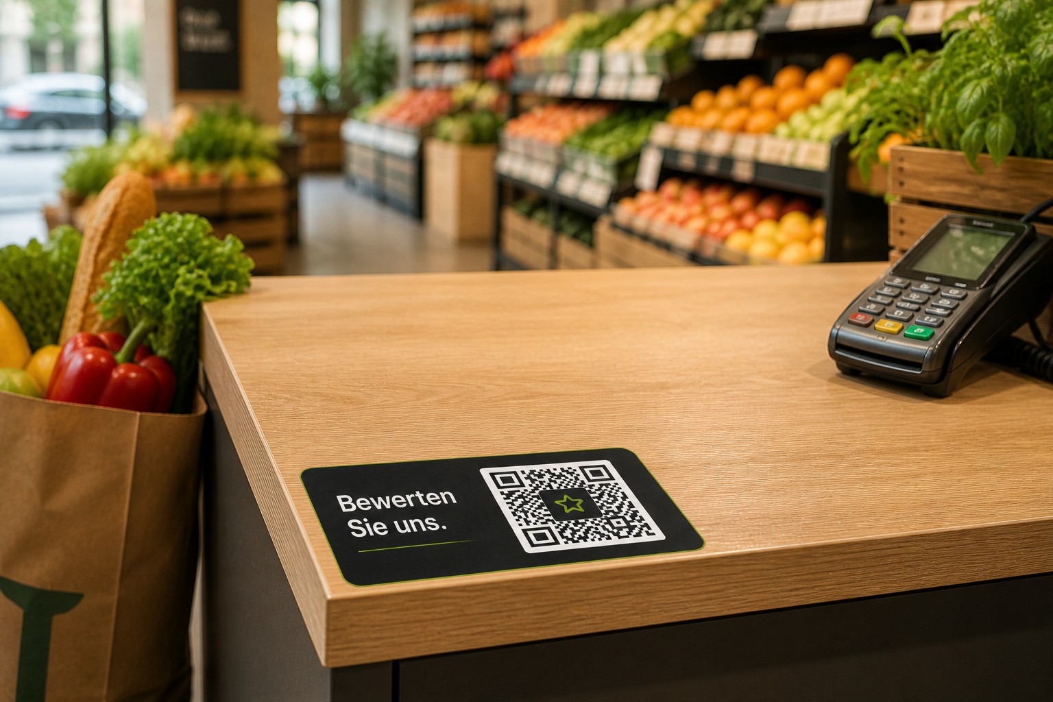 Bewertungs-QR-Code am Kassentresen
