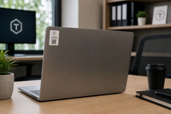 QR-Code Etikett auf IT-Inventar