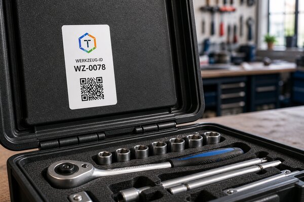 QR-Code Etikett auf Werkzeug