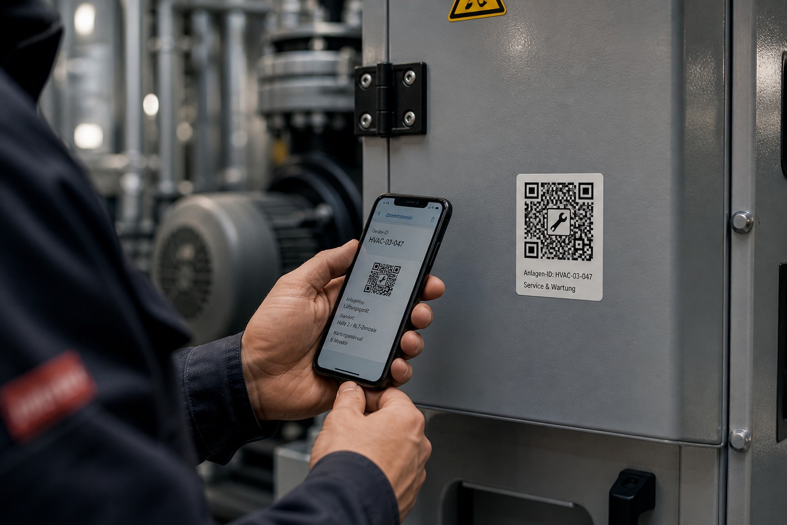 QR-Code Wartungsetikett auf Maschine