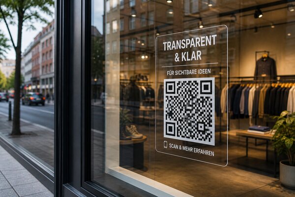 Transparenter QR-Code Aufkleber am Schaufenster