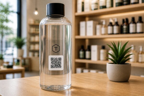 Transparenter QR-Code Aufkleber auf Produktverpackung