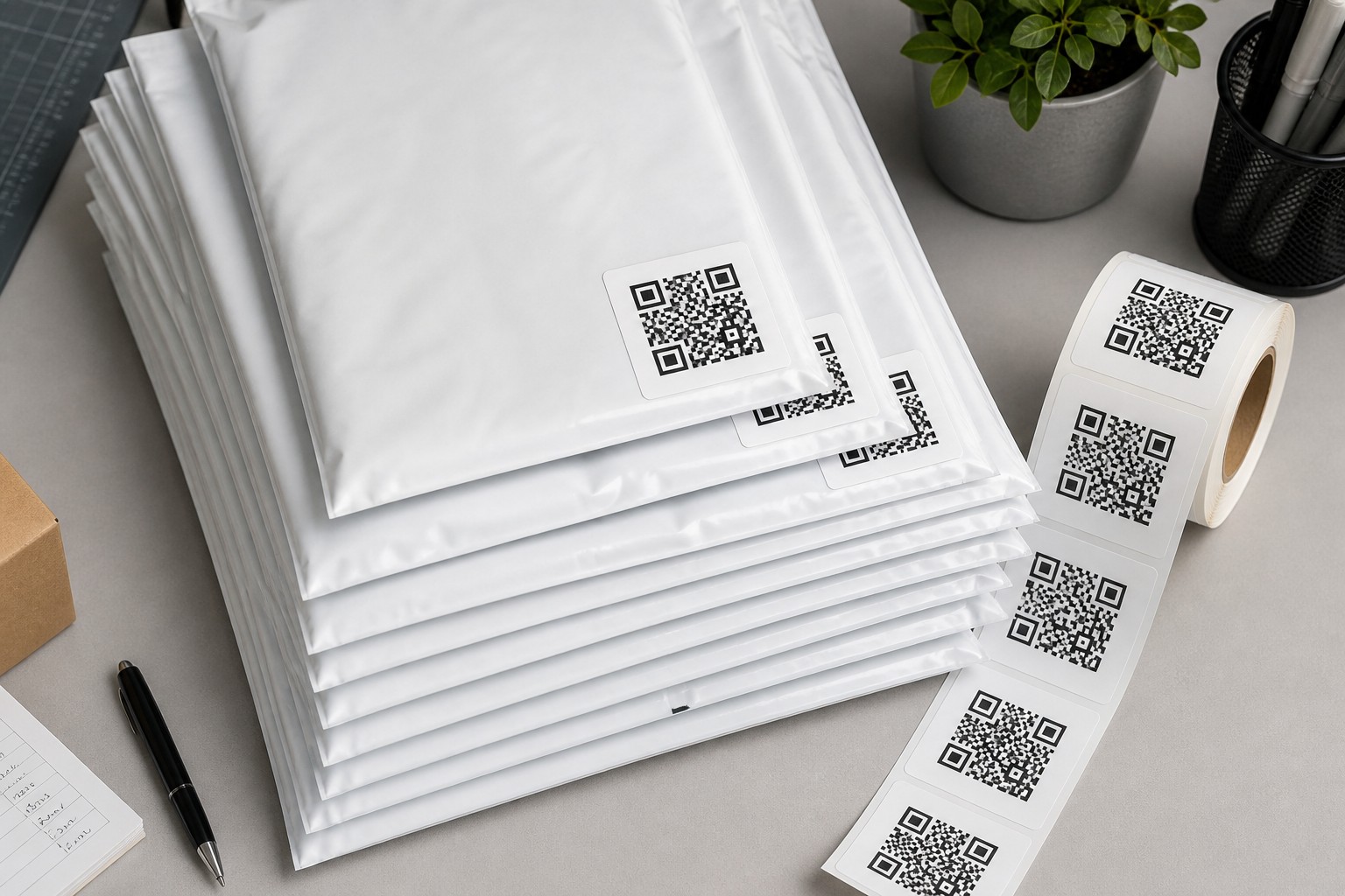 QR-Code Rollenetiketten auf Mailings