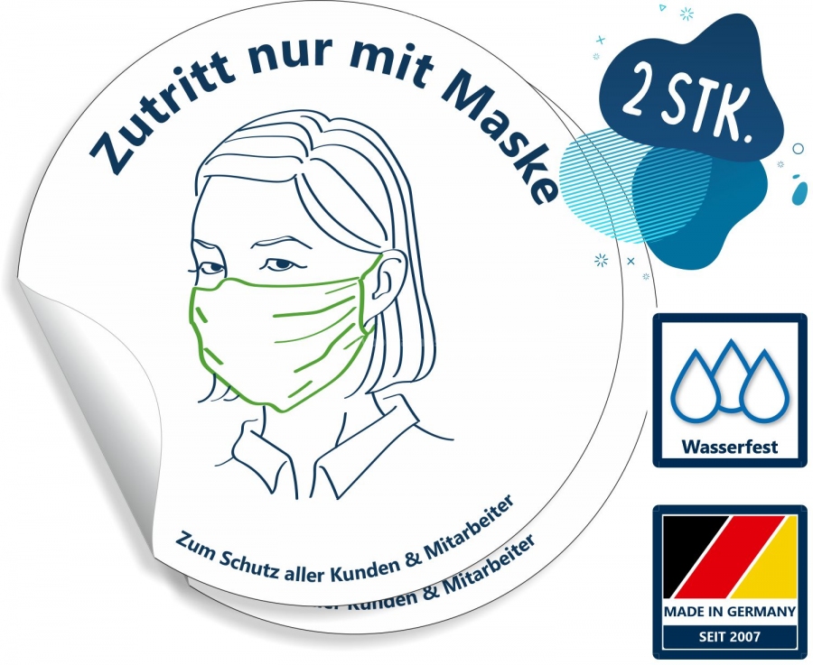 Hinweis Aukleber Hygiene Konzept  Stop nur mit Maske Aufkleber 20 cm 
