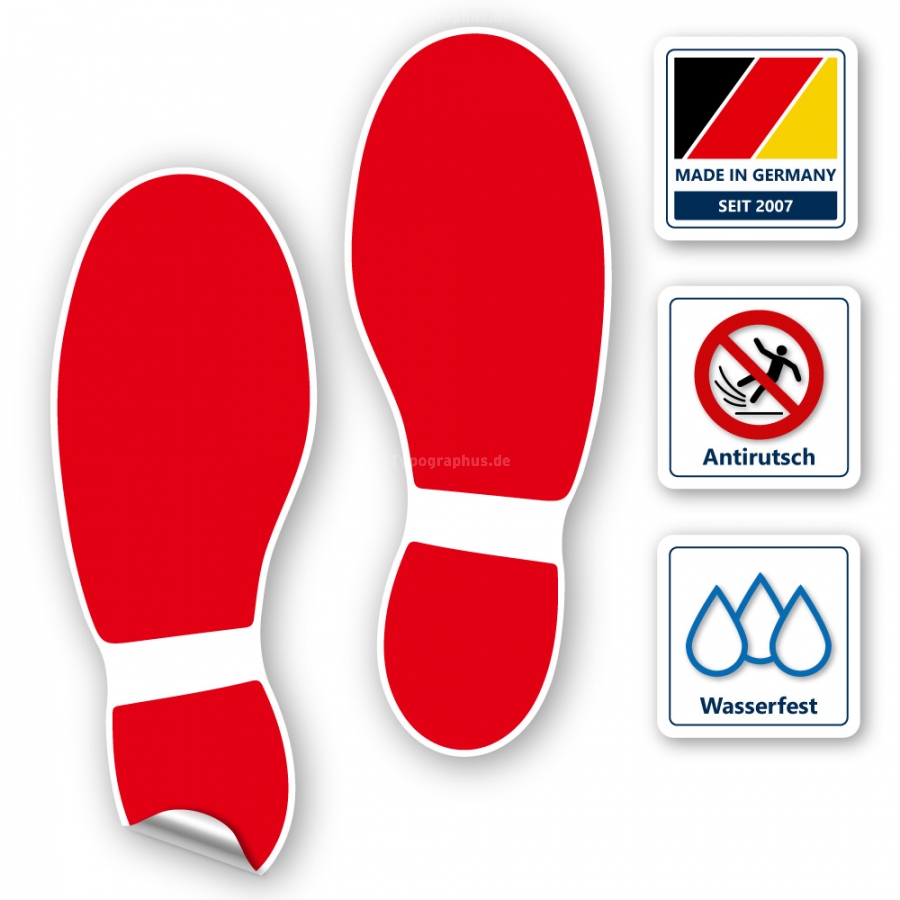 Fußbodenaufkleber Schuhabdruck Rot M100